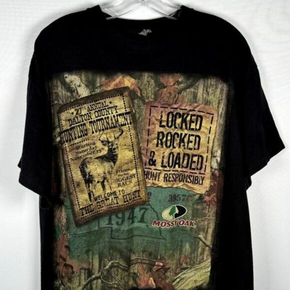 Vintage Mossy Oak Graphic Print Realtree Locked Loaded Black T-Shirt Size XL - Picture 1 of 3